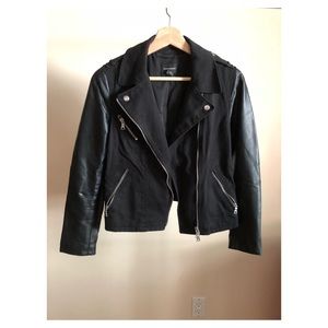 Club Monaco Leather & Denim Moto Jacket
